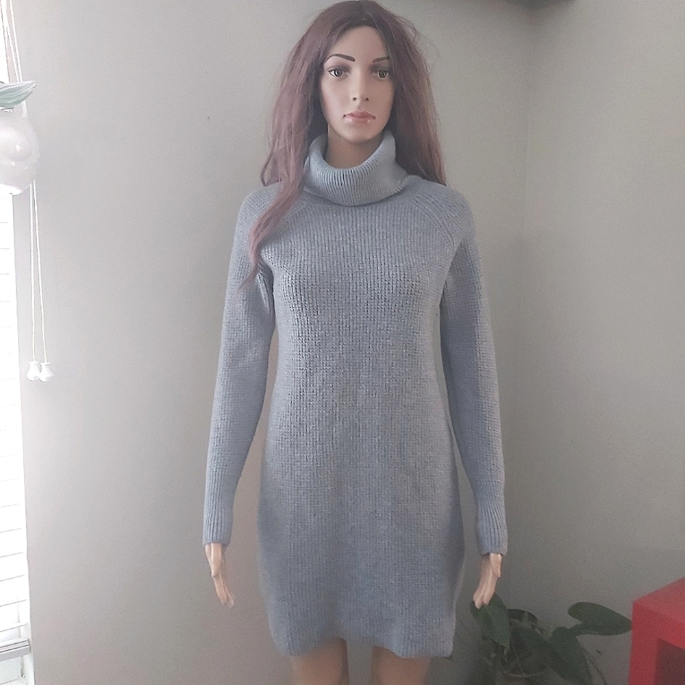Aritzia Wilfred Free gray merino wool turtleneck knit sweater dress long line